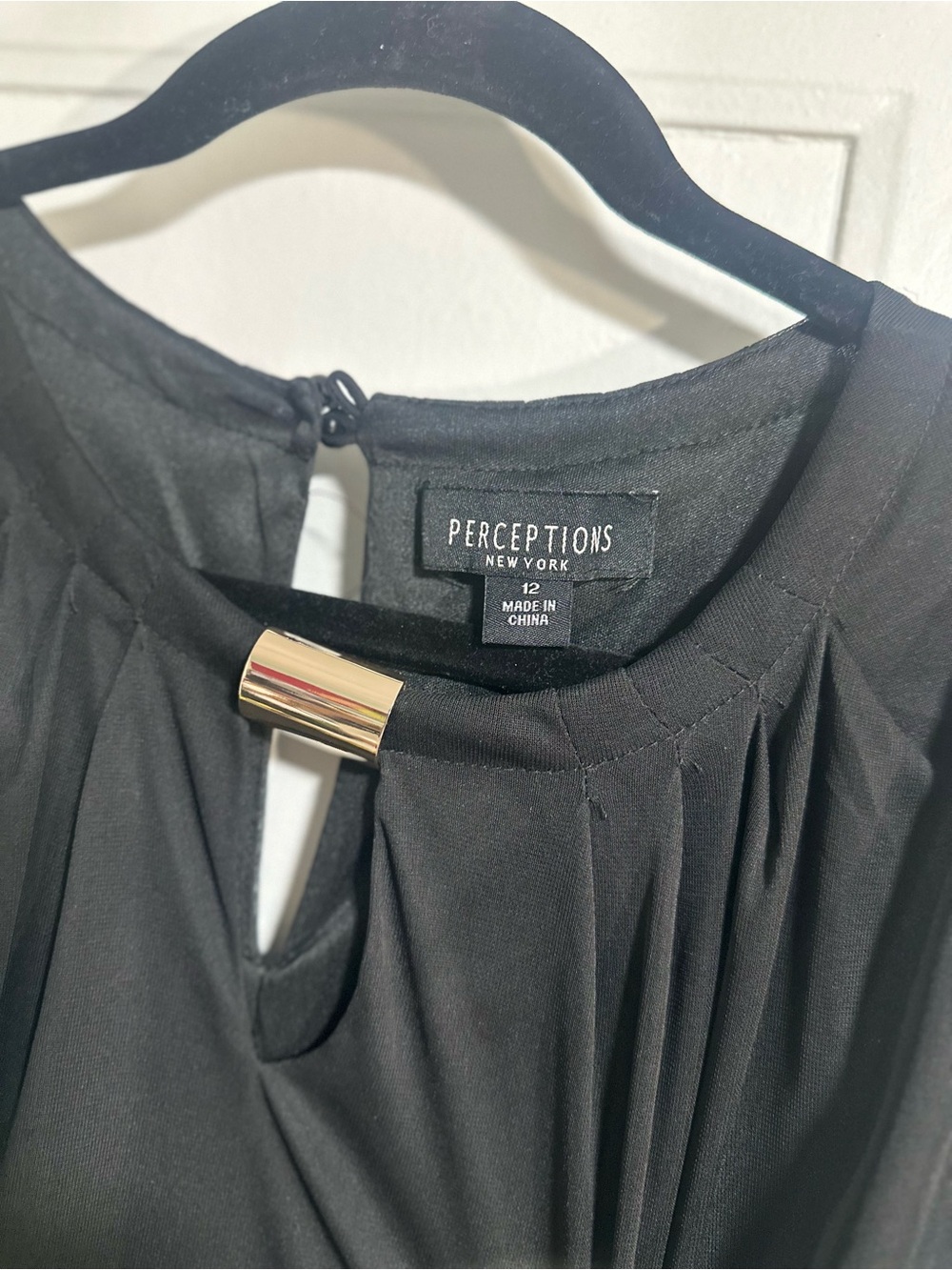 Perceptions Black Midi Dress with Gold Accent Bar